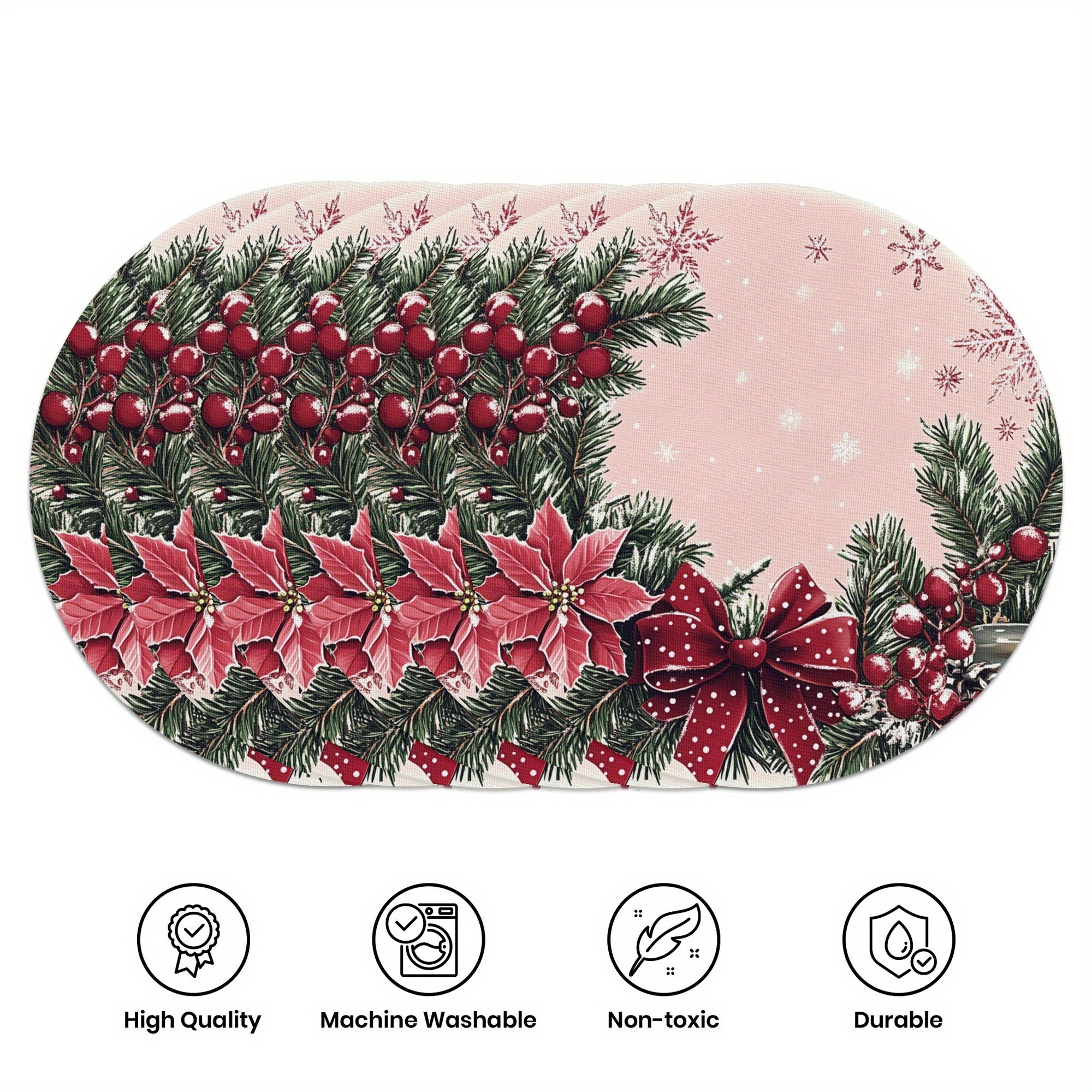 

6- Placemat Set - 15" Table Christmas Pattern, , Placemats For Dining And Furniture Decoration