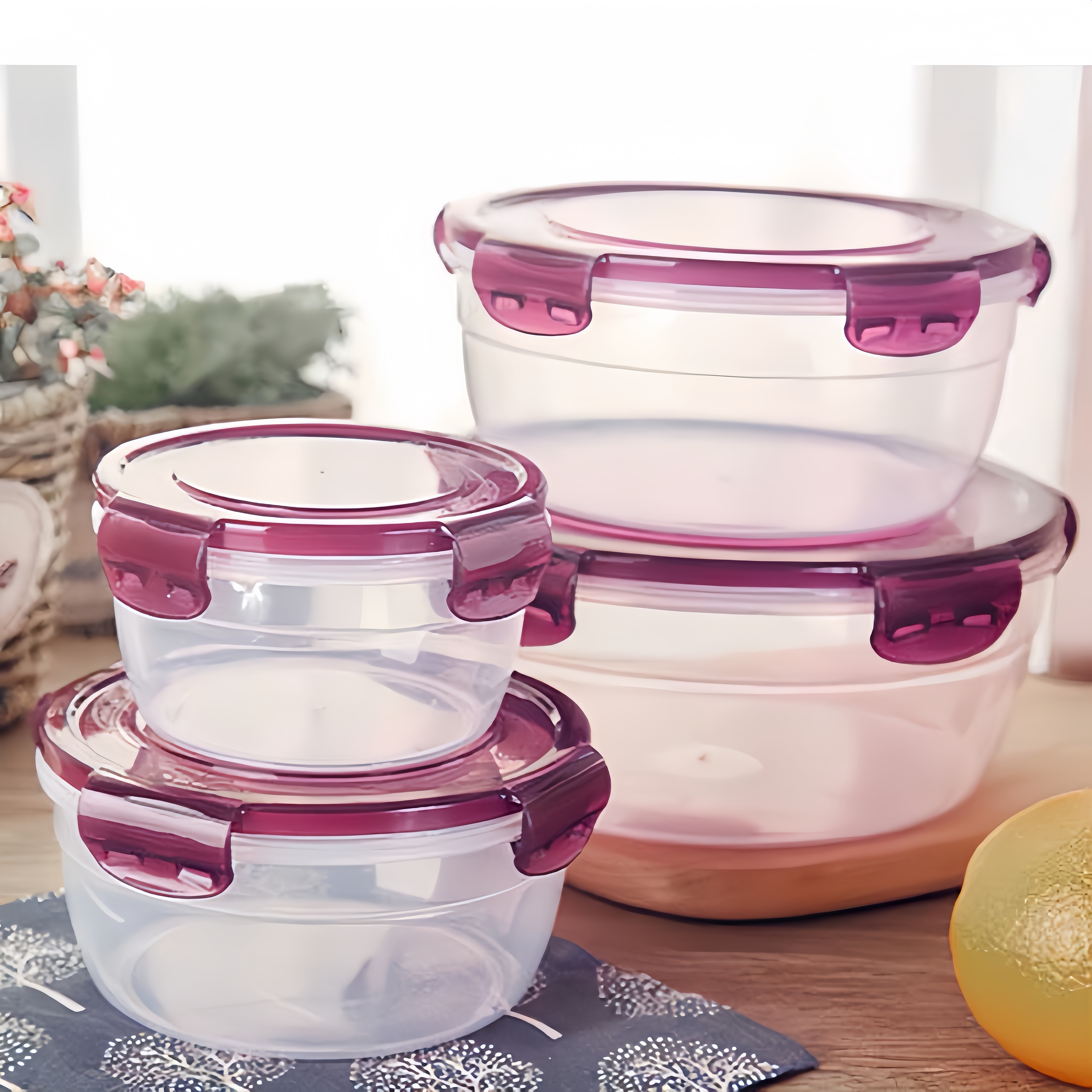 stackable kitchen storage containers with lids leakproof food organizer set for fridge microwave safe plastic freshness keeper for fruits vegetables   home and office use details 0