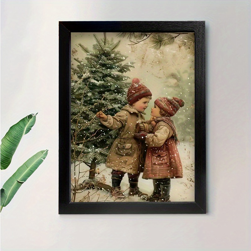 

1pc , Christmas Tree And Children Wood Frame , Ready To , Decor, New Halloween Christmas Easter , Decor, And