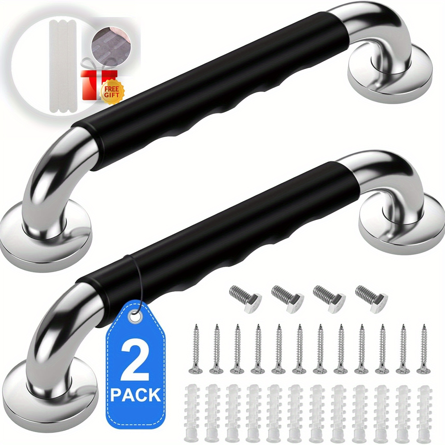 

Safe And To Use, 2 Pack 16 Inch Grab Bars For Bathtubs And Showers, Anti Slip Handicap Grab Bars For Shower, Safety Bath & Toilet Rail For Elderly Senior, Shower Handle Disability Assist