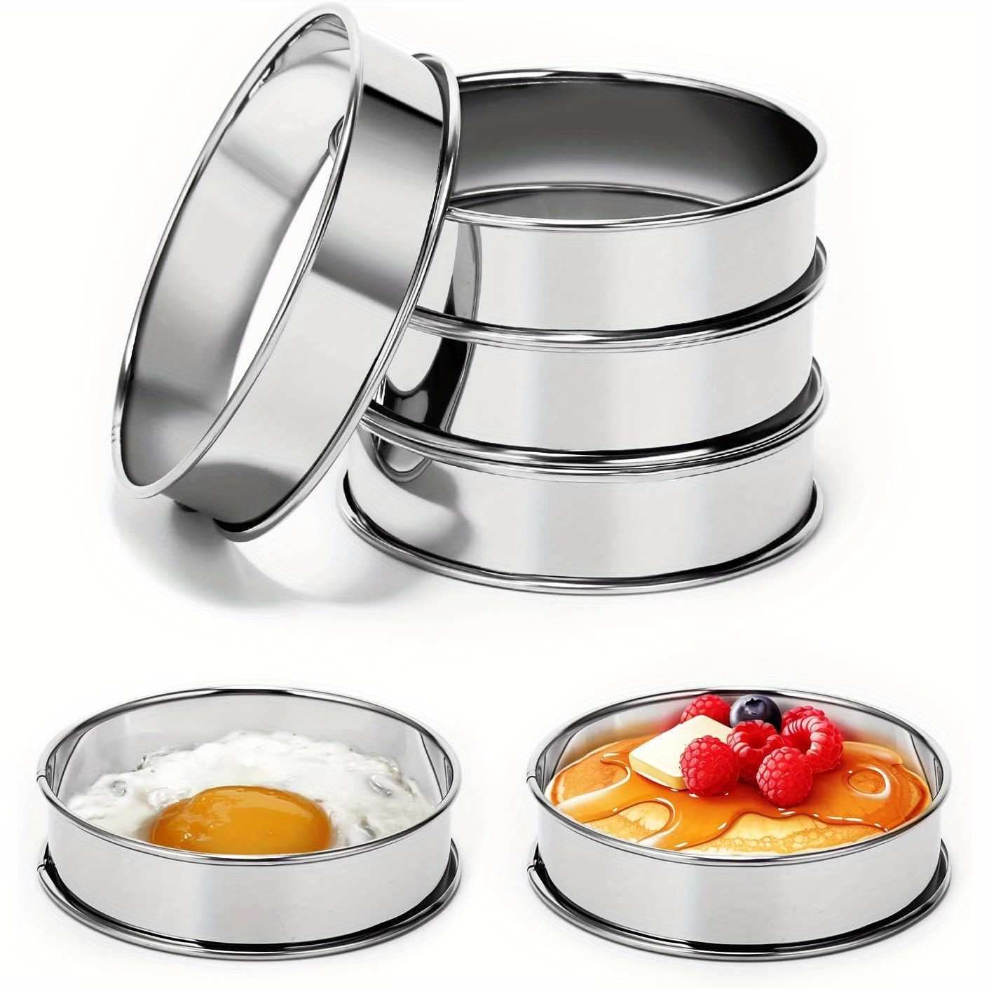 

English Muffin Ring, 6pcs Crumpet Rings, Double Rolled Stainless Steel Round Cake Tart Cookie Rings Mold For Baking Cooking