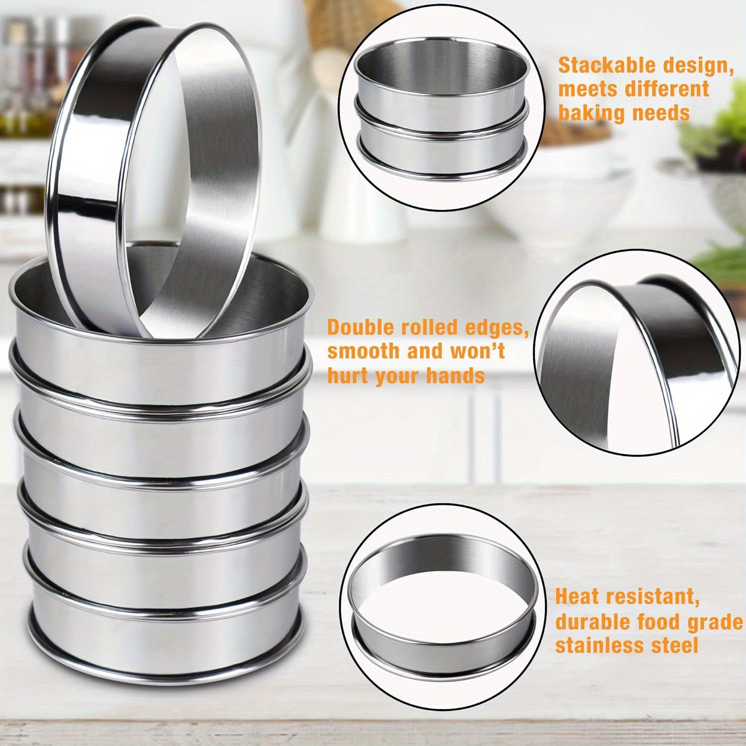 TEMU 6pcs English Muffin Rings, 4 Inch Double Rolled Stainless Steel Crumpet Rings Tart Rings Cookie Rings Cake Rings Pastry Baking Rings Molds For