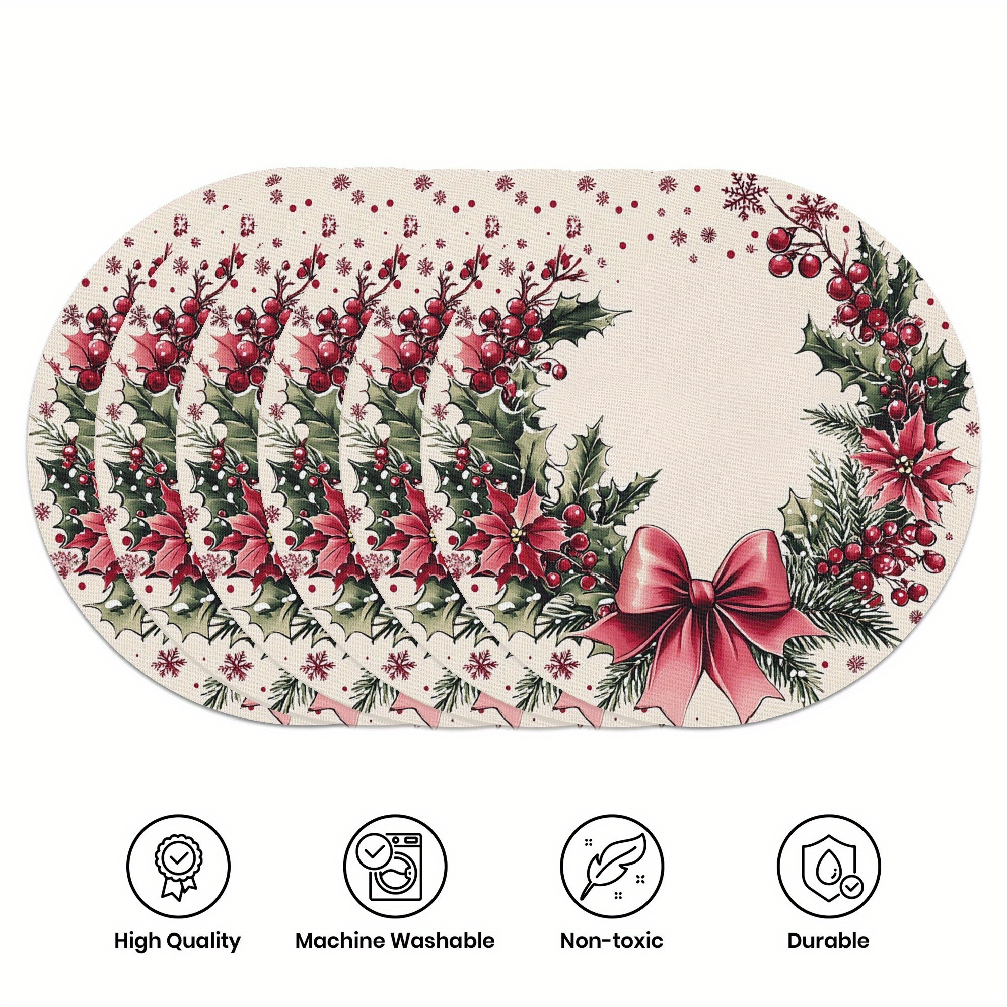 

6- 15- Placemats, Christmas Pattern, Table For Dining And Furniture Decor, ,