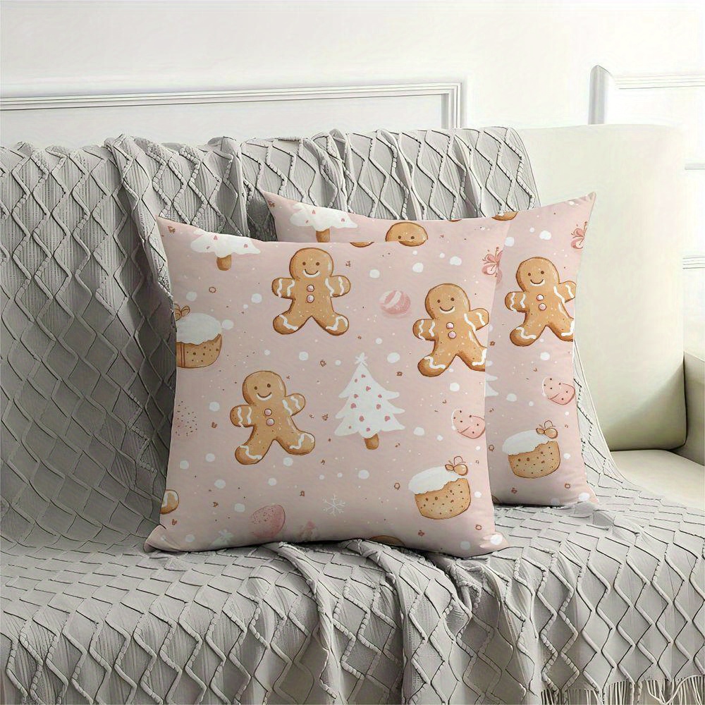 

2pcs Christmas Gingerbread For Man Throw Pillow Pack Of 2 Short Plush Pillow Cases For Sofa Living Room Outdoor