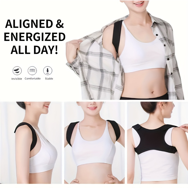 1pc   adjustable posture   comfortable polyester shoulder back support brace for   posture invisible under clothing suitable for work study driving running black details 1