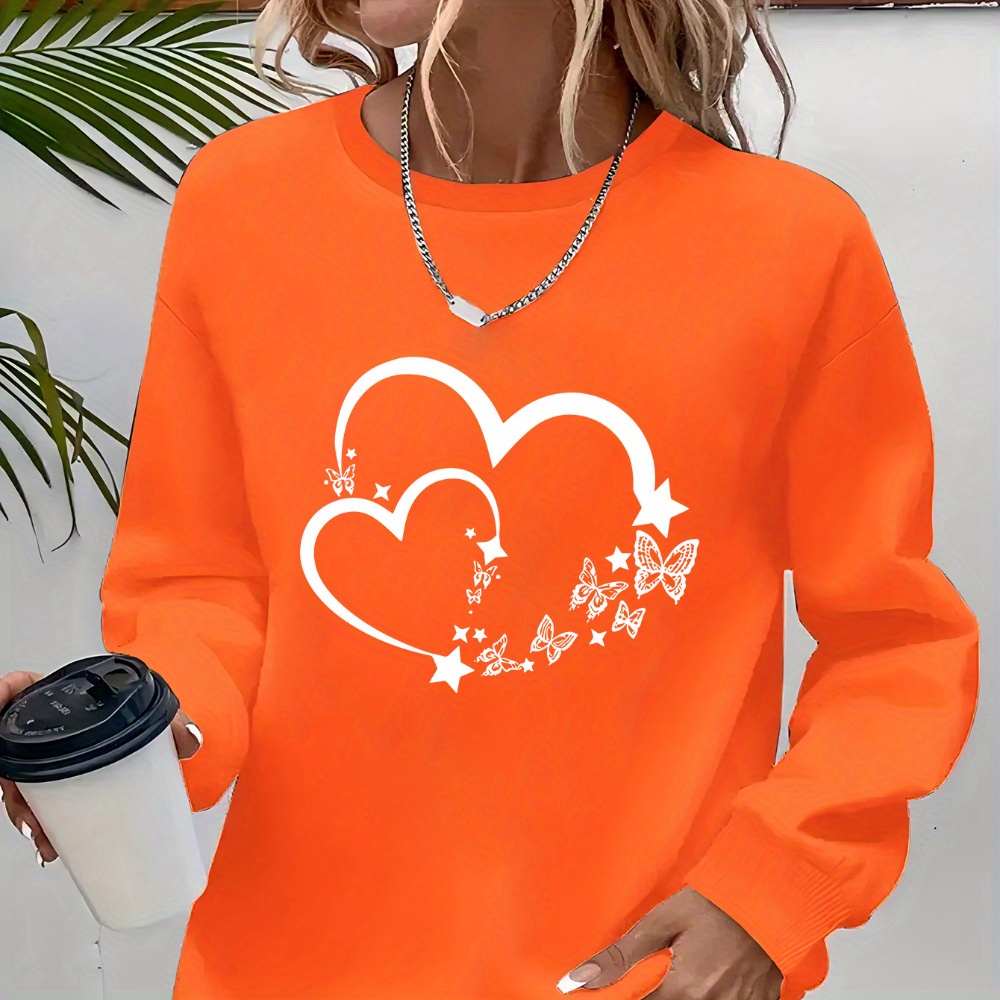 

Women's Casual Heart And Neck Sweatshirt - 100% Polyester Knit Fabric With Stretch - Fall/winter Season Pullover Style