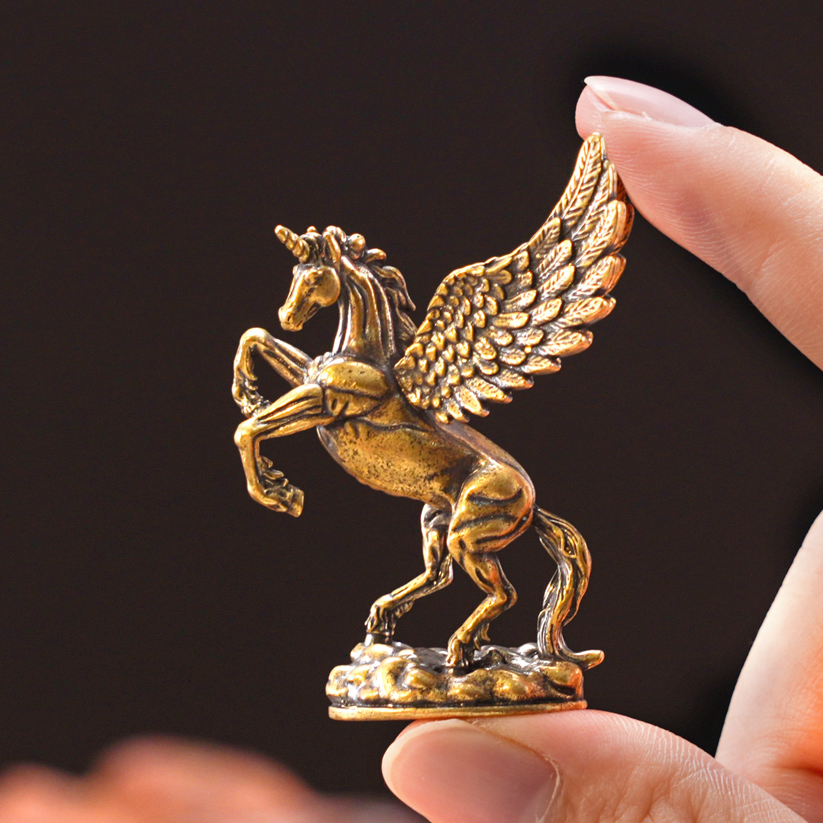 Image of Vintage Brass Winged Unicorn Figurine - Decor, Perfect For Holidays & Everyday For Halloween Thanksgiving Christmas Decorations Collectible Figurines