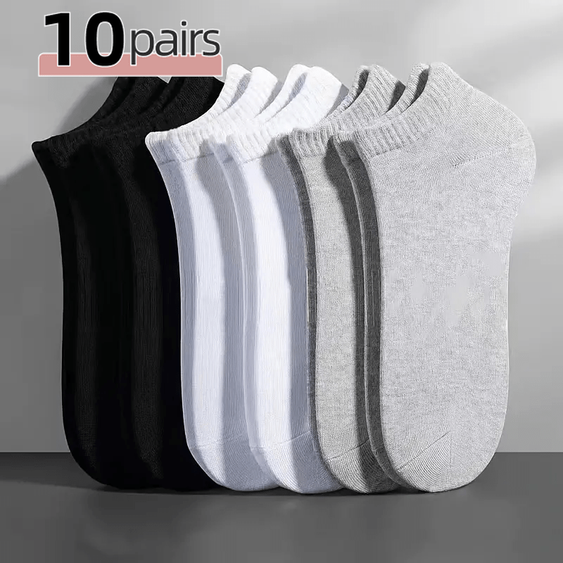 

10 Pairs Women's Ankle Socks - Soft Lightweight Low-rise, , Solid Color, Sweat-absorbing Breathable, 95% Polyester 5% Spandex, Machine Washable Knit Fabric