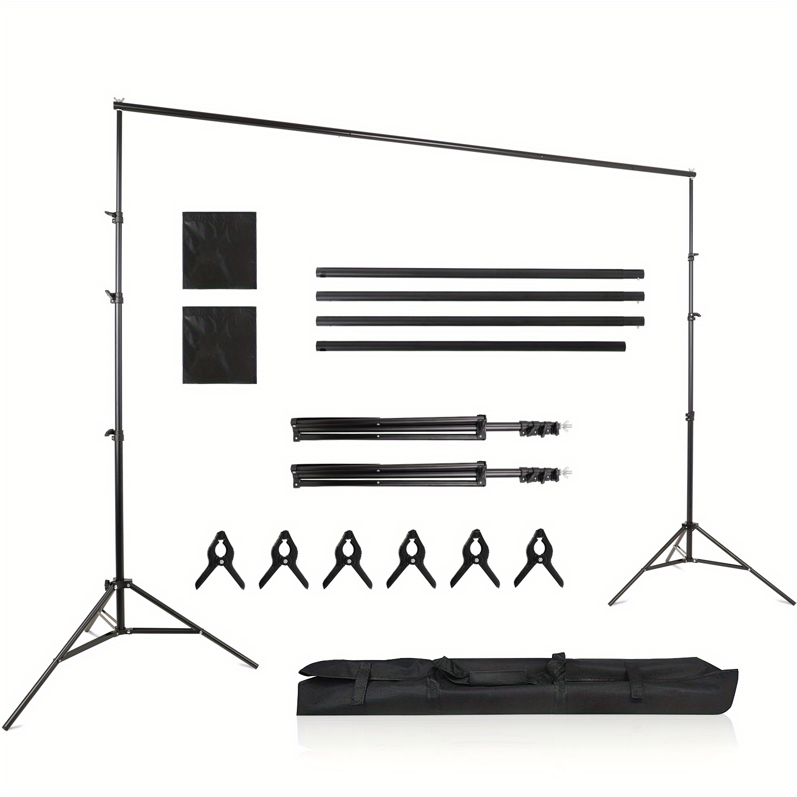 Black Motoos 2.6* Iron Background Stand With 6 Fish Mouth Clips + 2 Sandbags + 1 Cloth Bag Photography Stand
