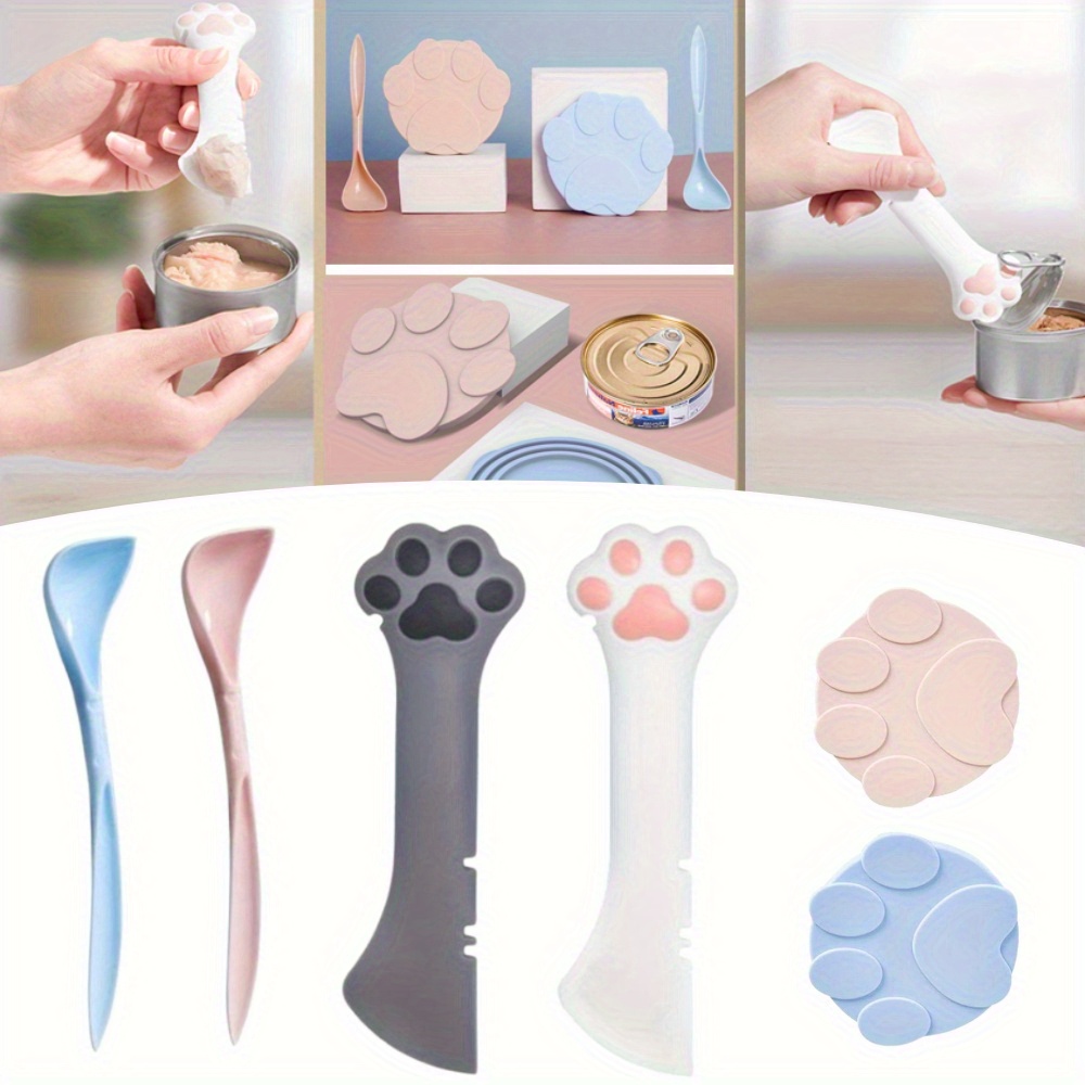TEMU 6pcs Reusable Pet Food Storage Jar Tool Set Multi-functional 2pcs Universal Storage Jar Lid 2pcs Mini Can Opener Scraper 2pcs Dog Food Mixing