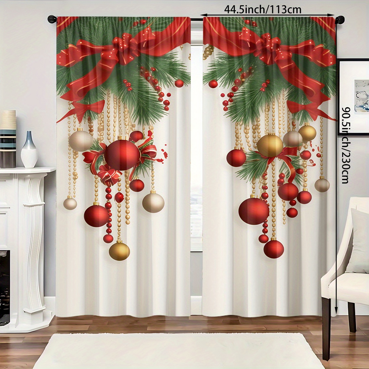 TEMU 2pcs, Material, High-definition Christmas Theme Decoration, Balloon And Bow Pattern Print, Filter Curtains, Suitable For Bedroom, Living Room,