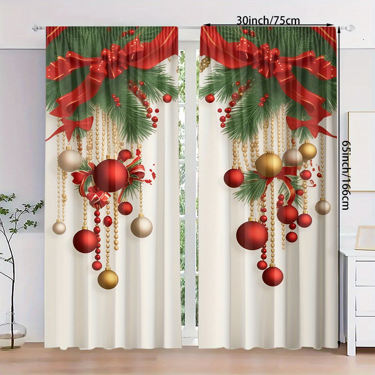 TEMU 2- Christmas Decor Curtains, Hd With And & Bow Pattern, Light Drapes For Bedroom, Room, , Rod , -, Style