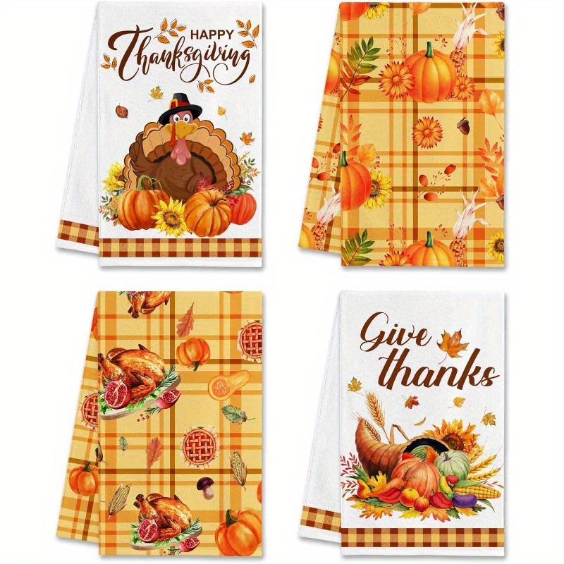 

4pcs 18*26 Inch Six-pointed Star Thanksgiving Kitchen Towels And Dish Cloths, Dish Towels, Pumpkin Farmhouse Thanksgiving Decorations, Fall Hand Towels Housewarming Gifts For Bathroom