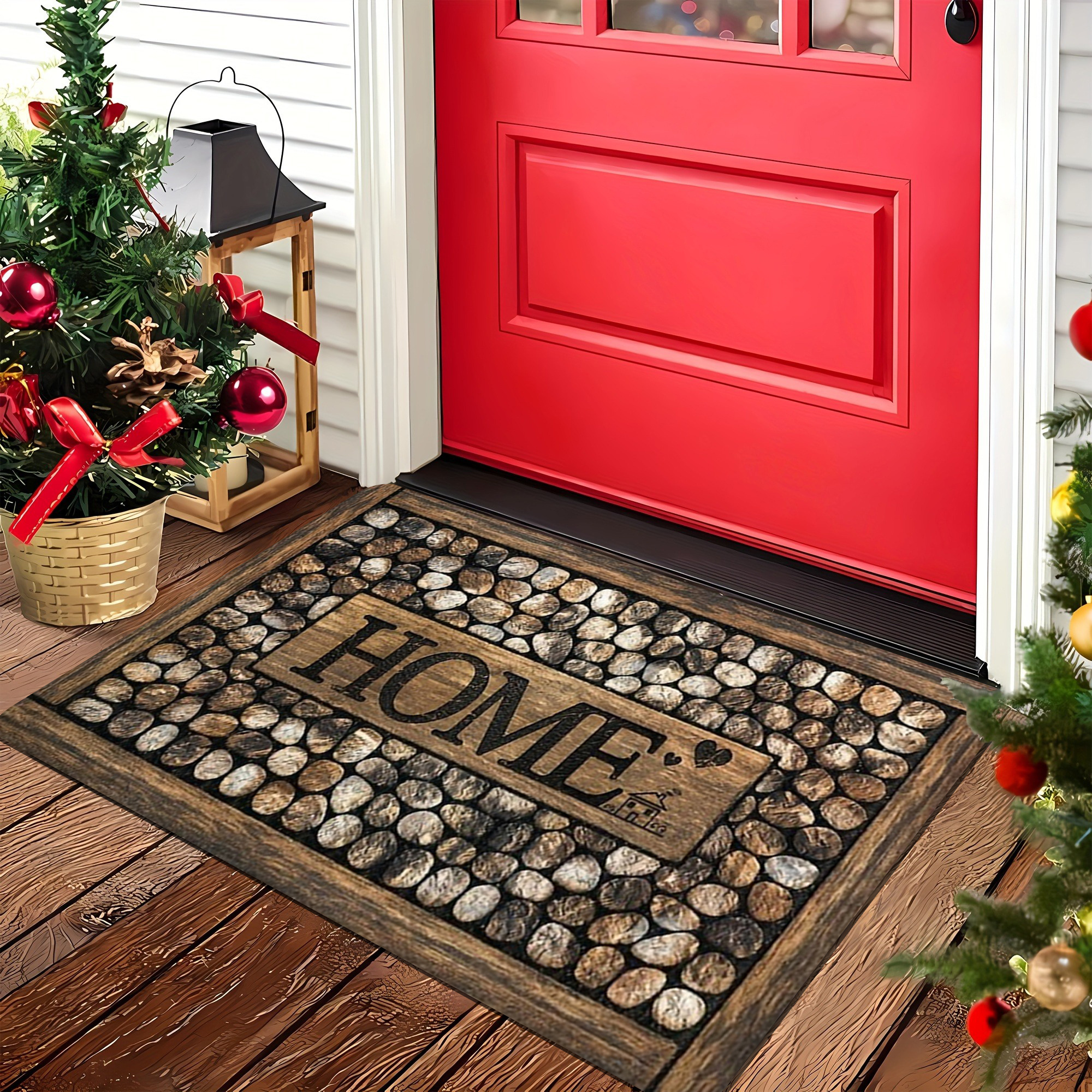 

1pc Monogram Homecoming Wood Doormat, Stain Entryway Rug, Washable, / Use - For Christmas, 1.2cm Sponge