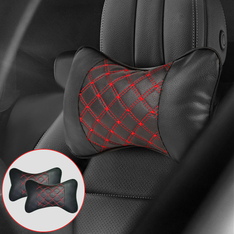 

2pcs/set Car Headrests Pu Leather Neck Pillows, Soft Comfortable Seat Rest Cushions, Auto Accessories Decorations