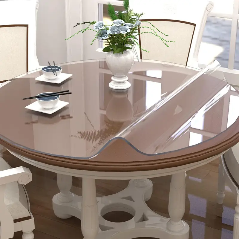 2mm Durchsichtige Runde PVC-Tischdecke, Verdickte Tischoberflächenschutzfolie, Geruchlos, Kratzfest, Hitzebeständig * für Zuhause und Hotel