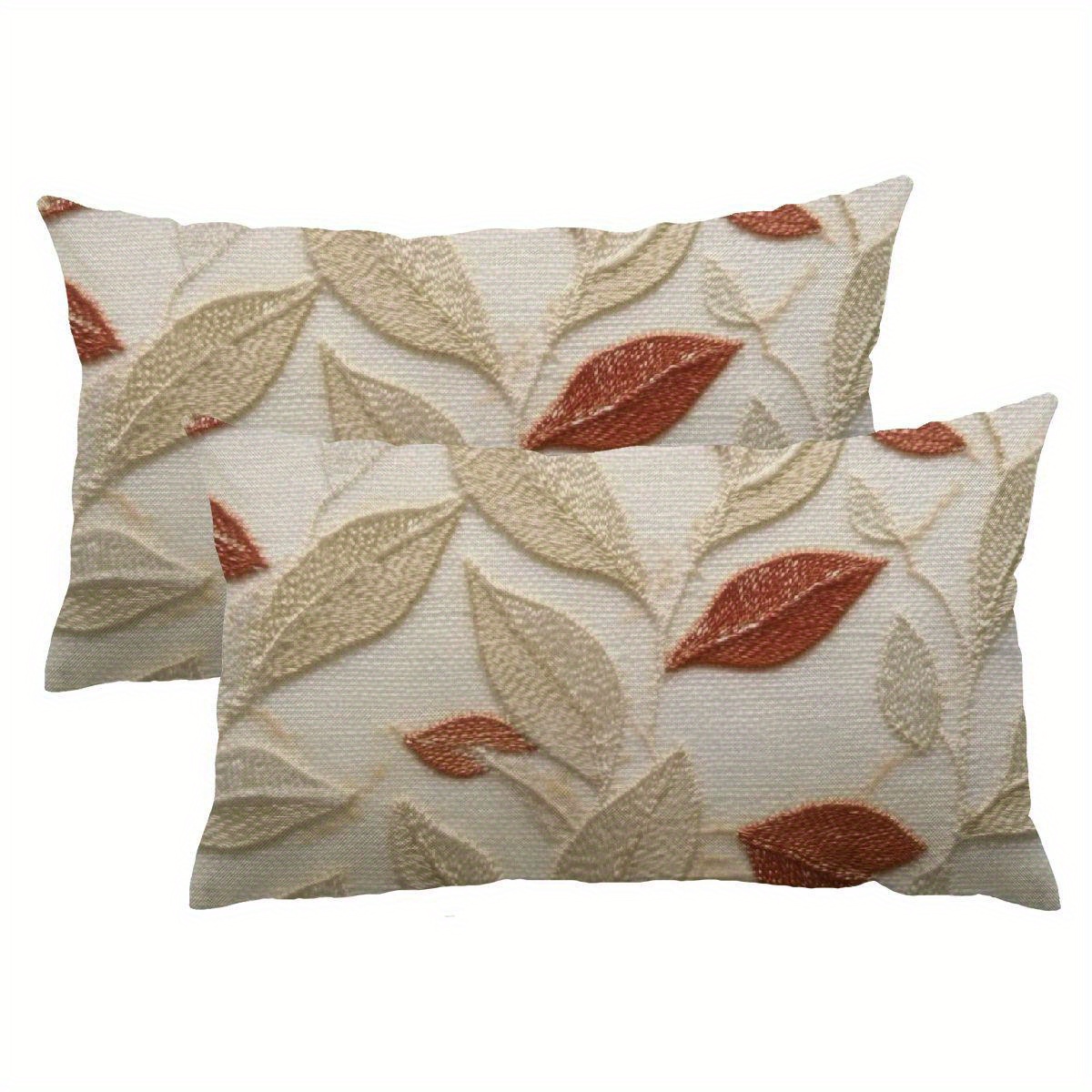 

Cying Farmhouse Oblong Rectangle Floral Embroidery Decorative Throw Pillow Case Cushion Cover Lumbar Pillowcase For Sofa, Brown Leaves