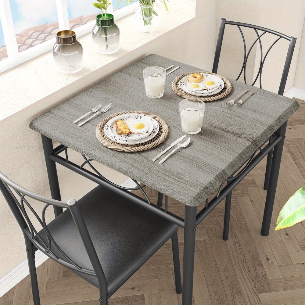 Contemporary 3pcs Dining Set for 2 - Memory Foam &amp; Metal Chairs with Black Table, Perfect for Apartments &amp; Small Spaces