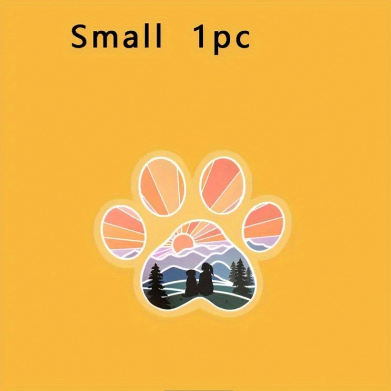 Image of Transparent Vinyl Dog Paw Print Stickers Featuring Mountains And Designs, Perfect For Girls And Dogs, Suitable For Laptops, Water Bottles, And Outdoor Adventure Gifts, As Well As Car Decals