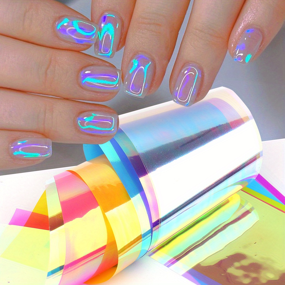 

Lot de 8 d'Ongles - Effet de Glace Holographique, Décalcomanies Scintillantes Manucure &