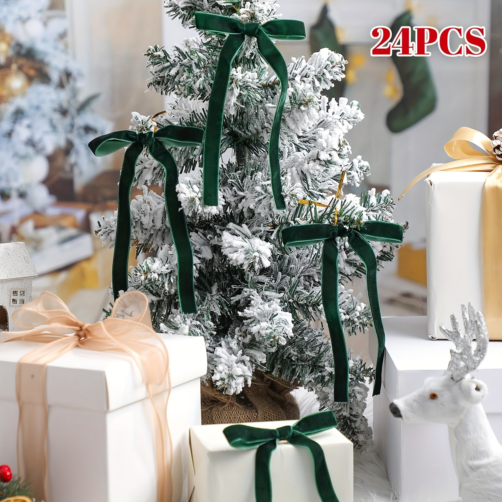 

24 Christmas Bows - Tree Decorations, And Gifts | Classic Polyester Ribbon Bows For And Wedding Decorations