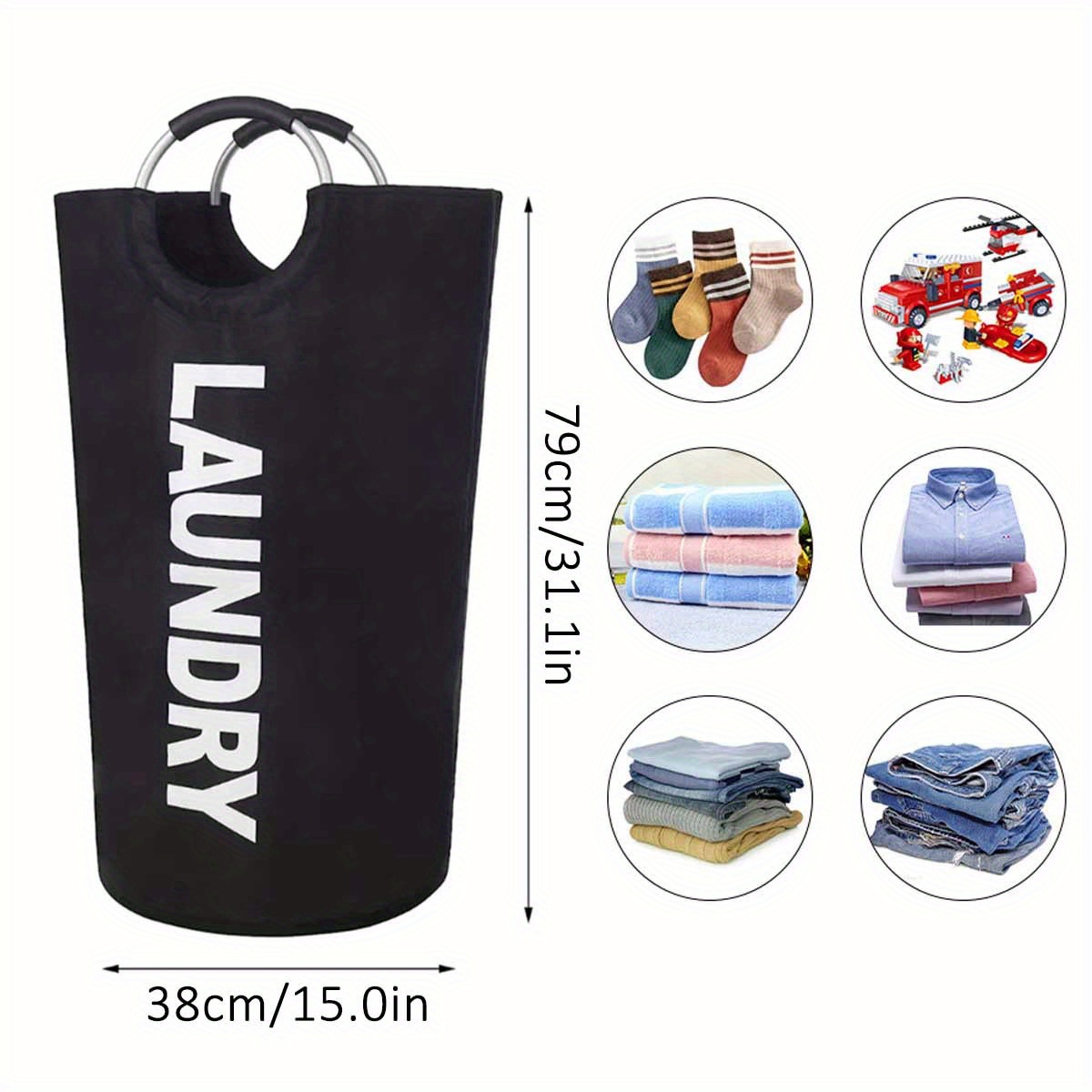 1pc extra large nylon laundry basket with padded handle contemporary rectangle waterproof foldable storage for laundry room bathroom balcony dorms   space saving easy to carry and store laundry room accessories laundry baskets details 1