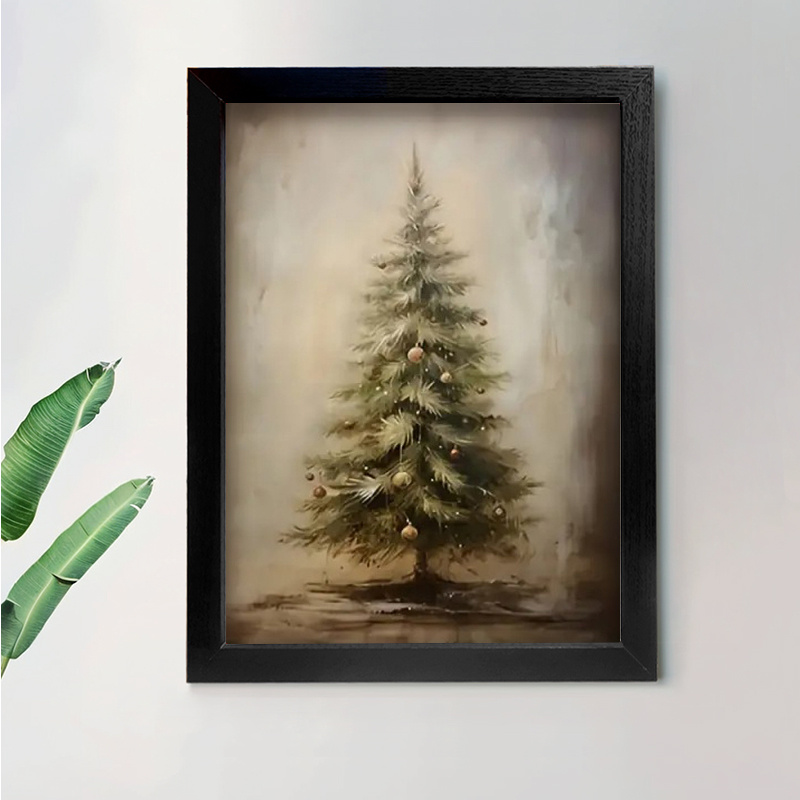 

1pc Black , Christmas Tree Wood Frame Canvas Prints Poster, Ready To Hang, Birthday Party Decor, New Year Halloween Christmas Easter Gift, Room Office Wall Decor, Perfect Gift And Home Decor