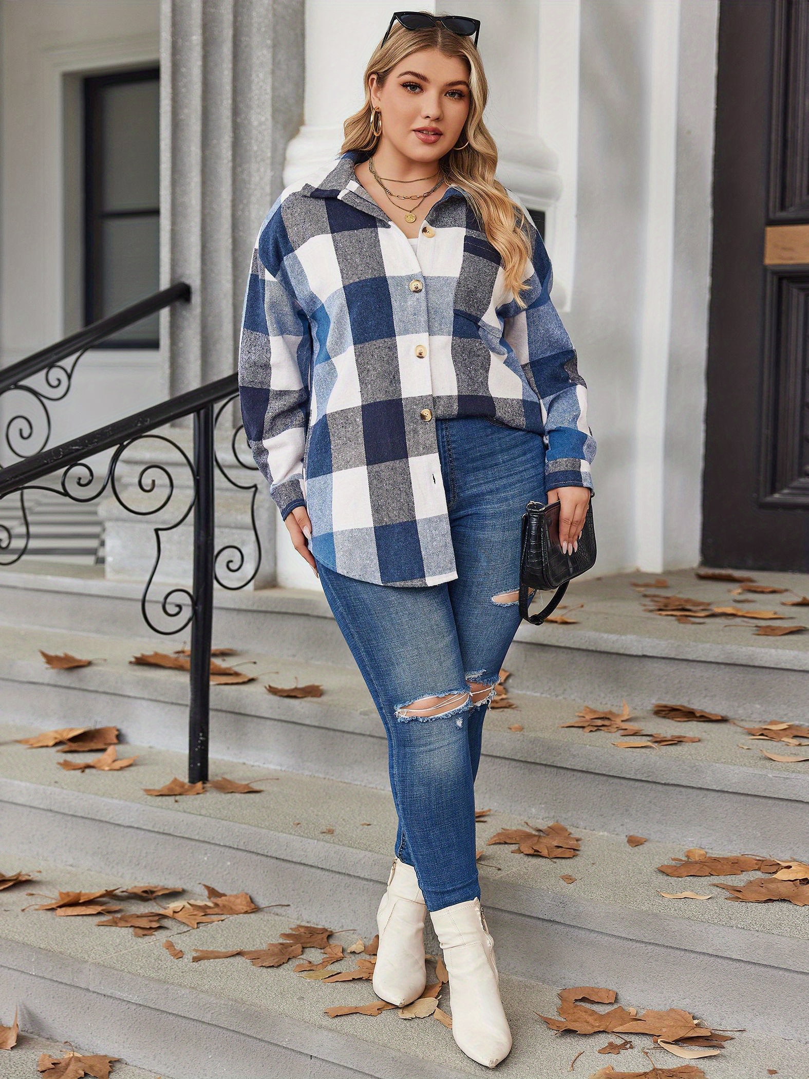 Shacket Women's Plus Size Plaid Coat Buy Yours Curve Blue