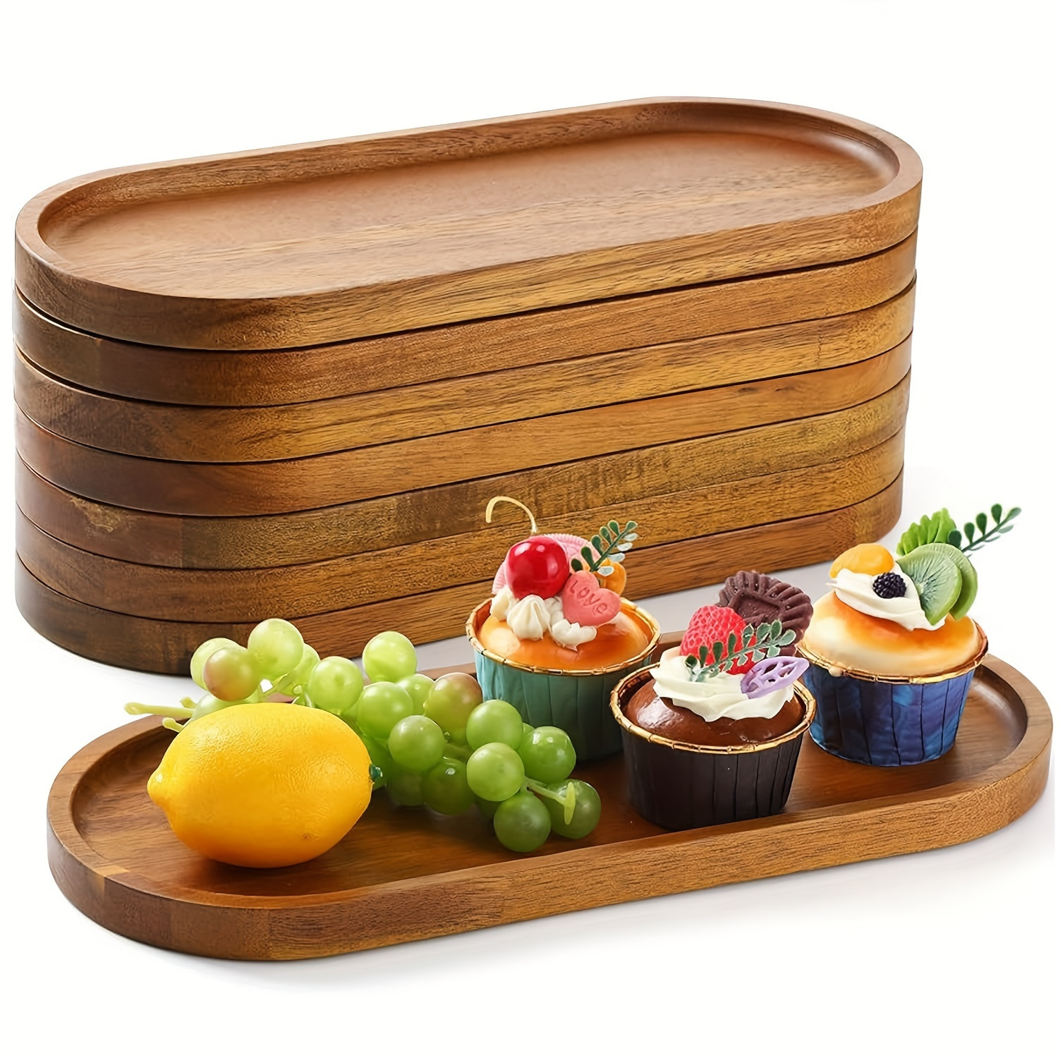 

5- Wooden Trays Set - Platters For Charcuterie, , Desserts, , , , Appetizers - Wood Boards