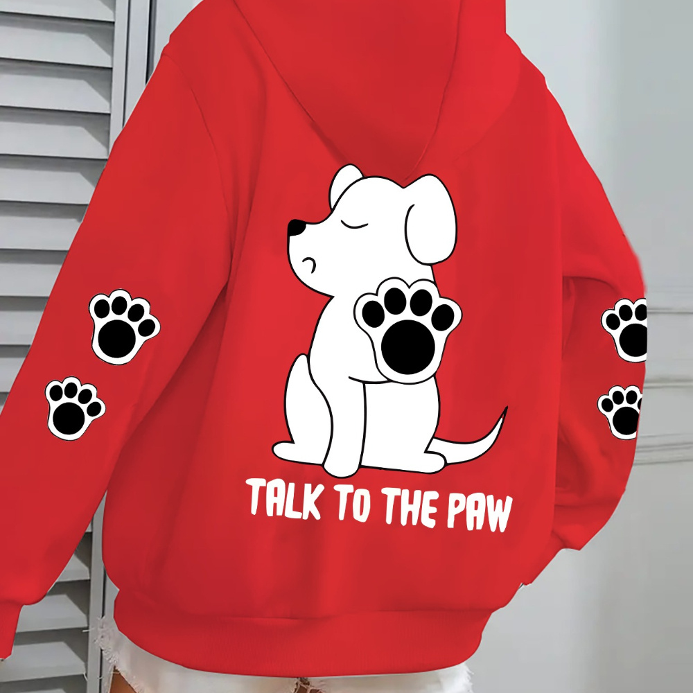 

Funny Puppy Graphic Hoodie, 100% Polyester Knit Fabric, Casual Zip-up Sweatshirt With Pockets, Fall/winter Hooded Jacket, Comfortable Athletic Hoodie With Alphabet Pattern, 250gsm Weight