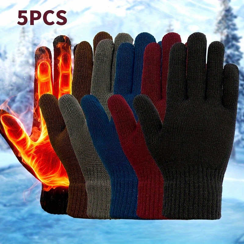 

5 Pairs Of Warm Neutral Knitted Gloves With Soft And Screen Suitable For Outdoor Activities Multiple Colors Are A Must-have For