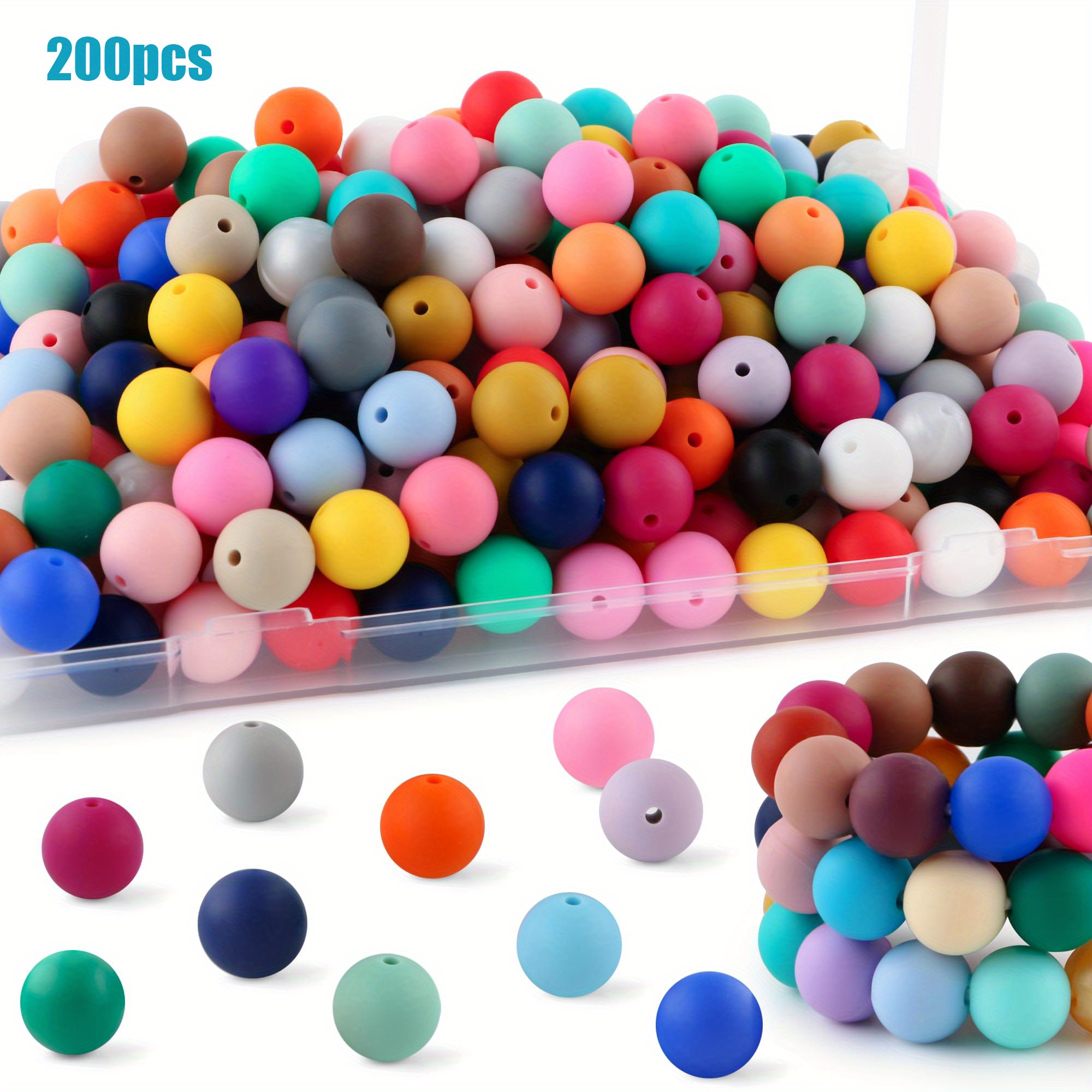 Image of 200pcs Multi Color Silicone Beads, 12mm Silicone Beads, Random Colors Keychain Silicone Beads, Loose Round Silicone Beads For Jewelry Making Bracelet Making Kit And Pens