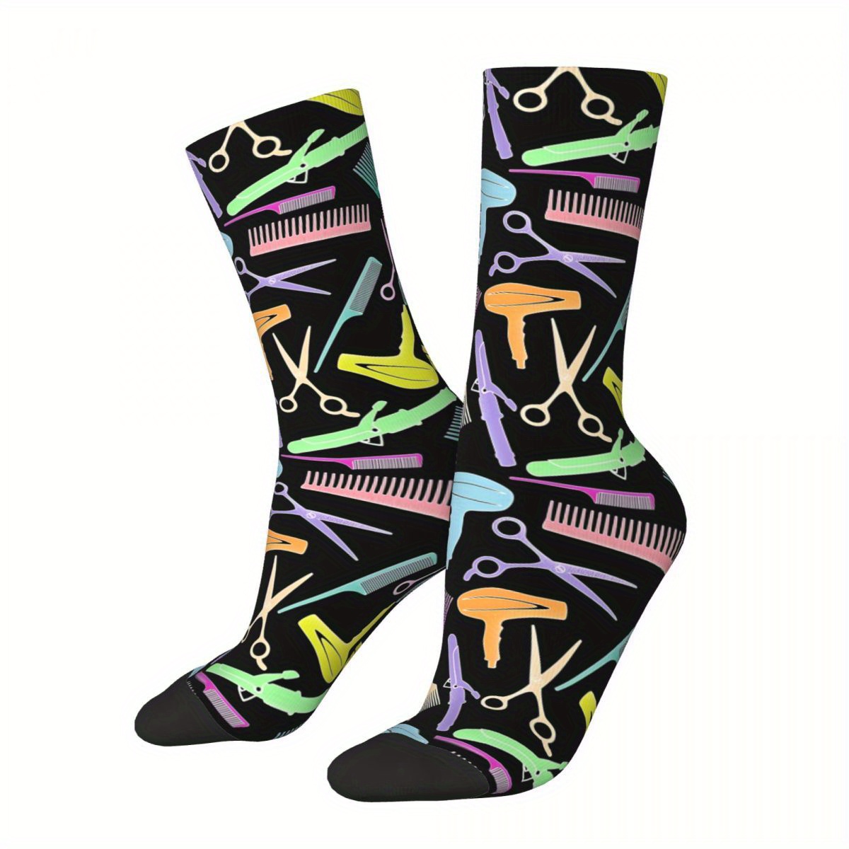 TEMU 2D Druck Haarwerkzeug Muster Socken Lässig Nahtlos 3D Digitaldruck Verrückte Frühling Sommer Herbst Winter Socken Geschenk