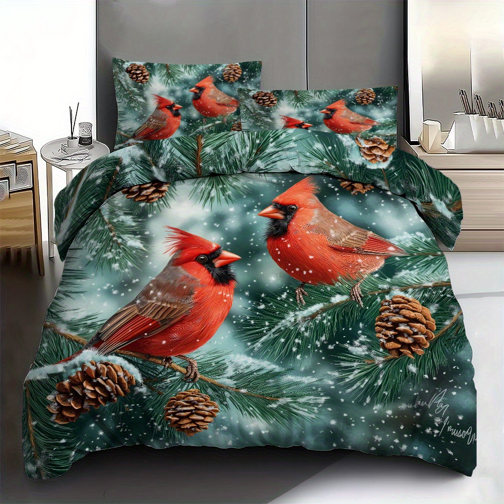 

3pcs Christmas Red Polyester Bedding Set - Includes 1 Duvet Cover & 2 Pillowcases, & , , For &