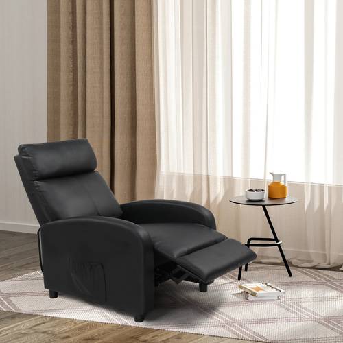 fauteuil inclinable de luxe moderne avec haut et -pieds rétractable pour salon et chambre à coucher, noir