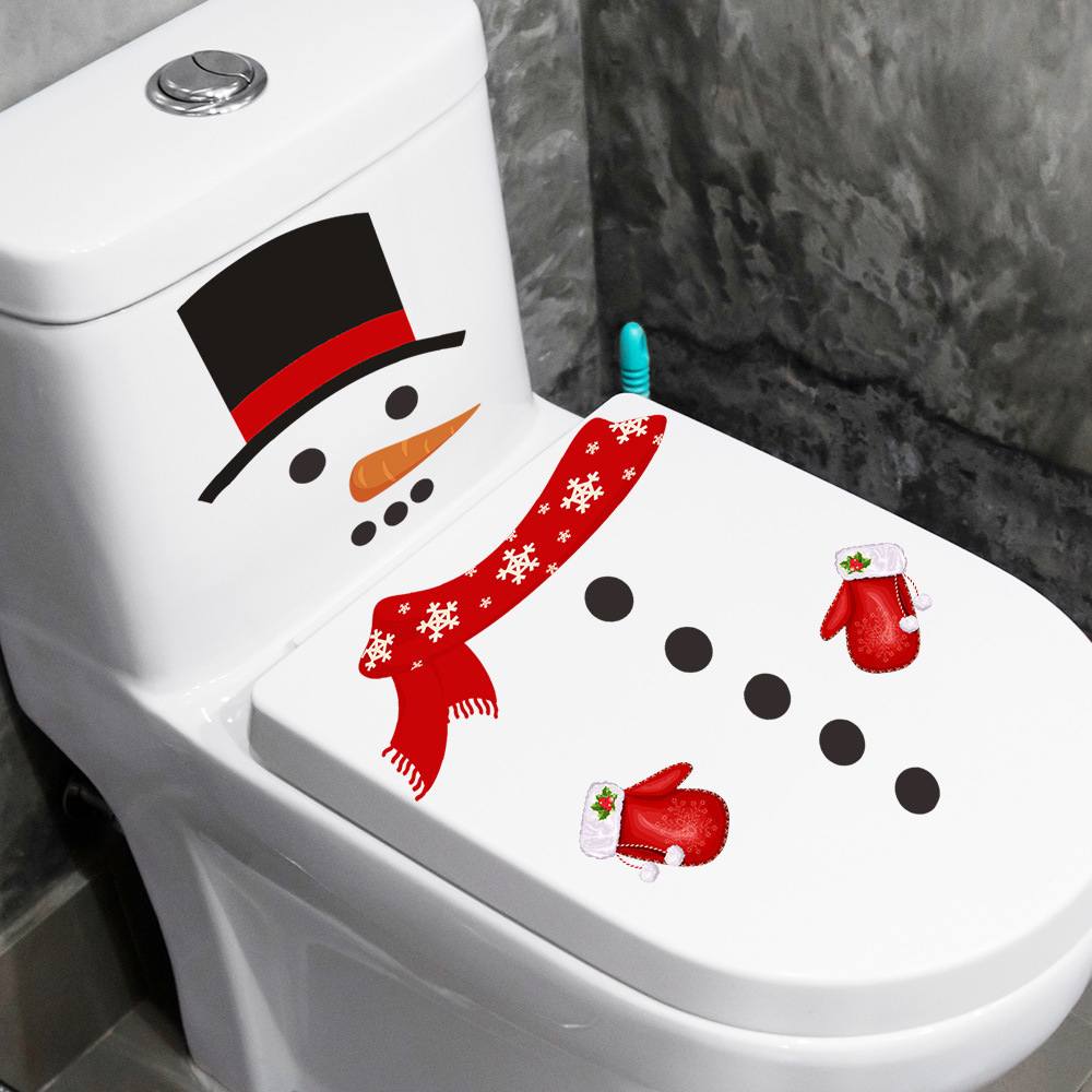 TEMU Creative Christmas Festive Scarf Cute Snowman Toilet Sticker Toilet Decoration Self-adhesive Wall Sticker Bathroom Toilet Sticker Christmas