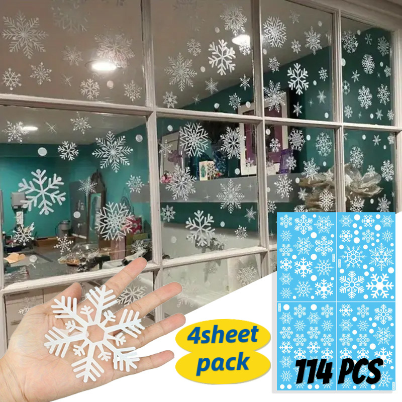 114/228pcs Snowflake Window Sticker Set - Pvc Static Cling, No Power Needed, Perfect For Christmas And Winter Window Decorations, Festive Party Decor!
