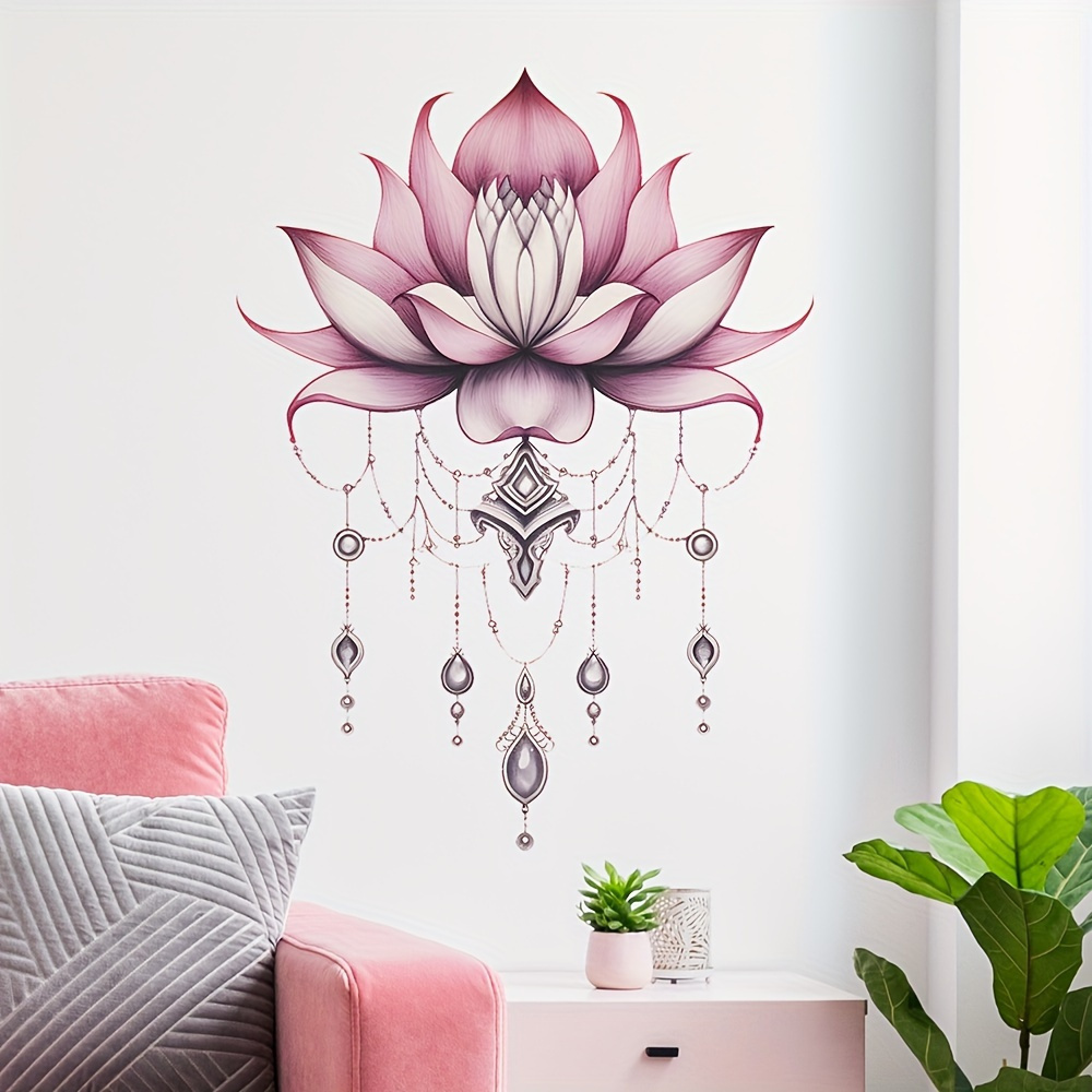 Image of Pink Crystal Lotus Bath Door Bedroom Room Wall Decoration, Wall Stickers. Decorate Christmas Gift Wall Stickers To Your Home