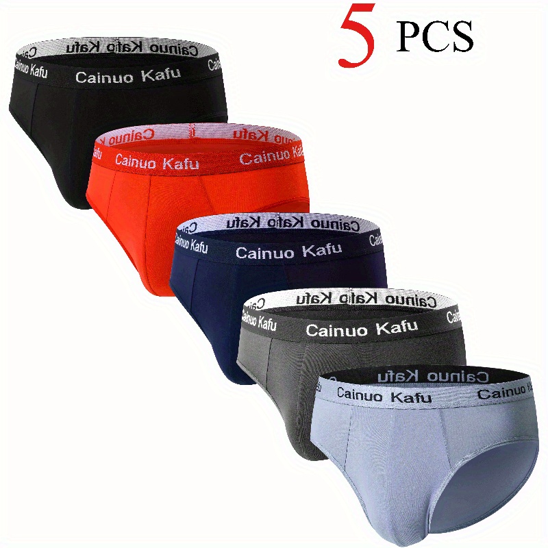 

5pcs Men' Briefs - Stretchy, Comfortable Mid-waist Underwear In Solid Colors, Breathable Polyester , Machine Washable