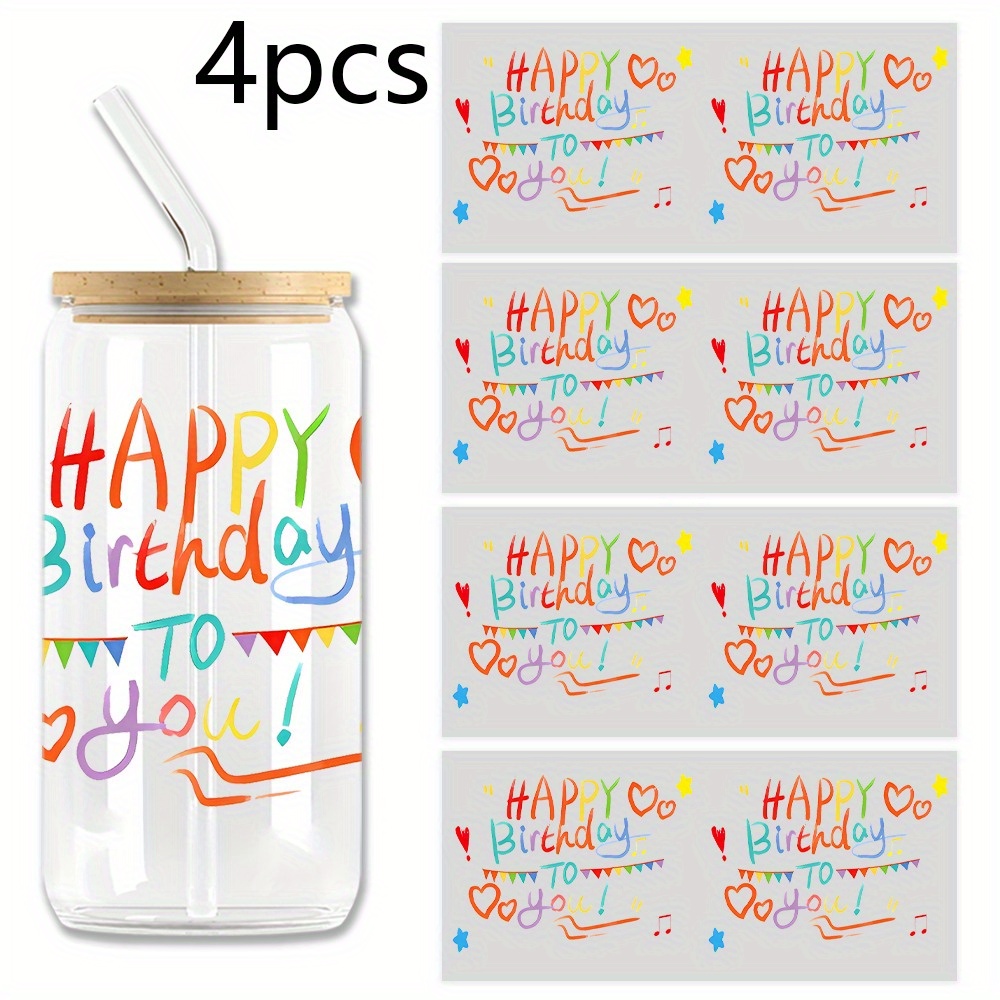 

4pcs Uv Dtf Mug , Uv Dtf . Suitable For 16oz , Diy Crafts. 3d And Scratchproof, For Kids!