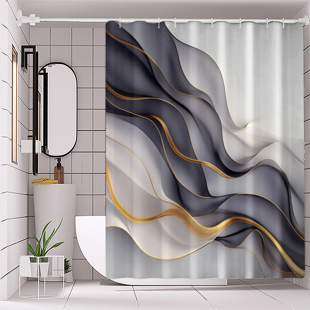 

Shower Curtain , & Stripes - , Washable Bathroom Decor