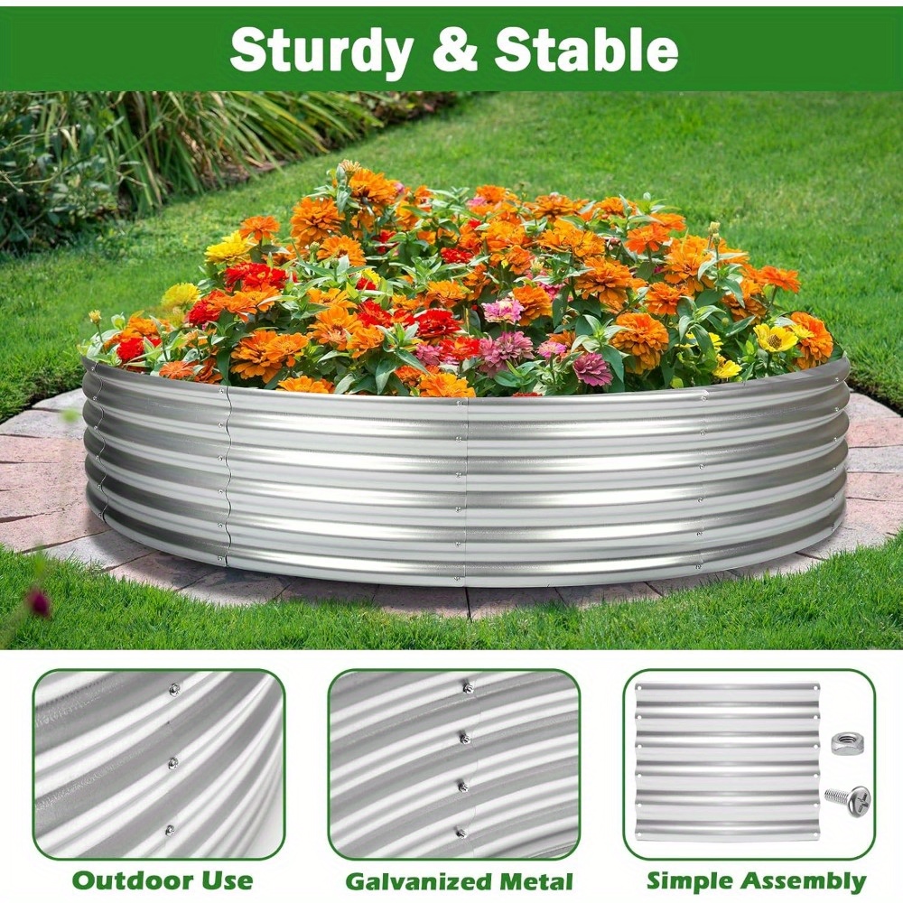 

Round Galvanized Raised Garden Beds Outdoor, Steel Fire Pit Ring Flower Planter Large Metal Above Ground Boxes Kit For Gardening Vegetables Outside 4 X 4 X1 Ft/ 5 X 5 X1 Ft