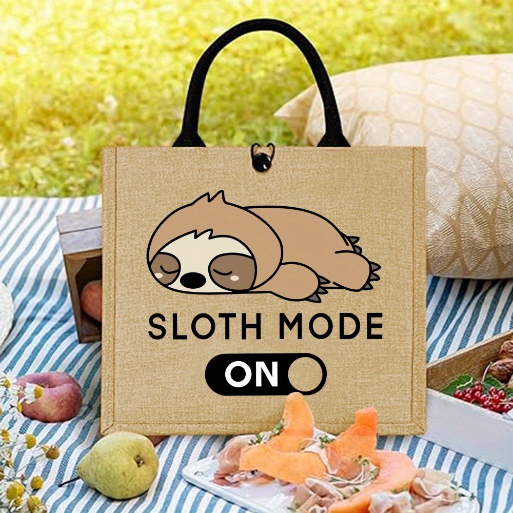 TEMU Funny Quotes Sloth Jute Tote Bag, A Great Gift For , Featuring A Sloth Print. This Spacious And Stylish Bag Is Perfect For Outdoor Picnics,