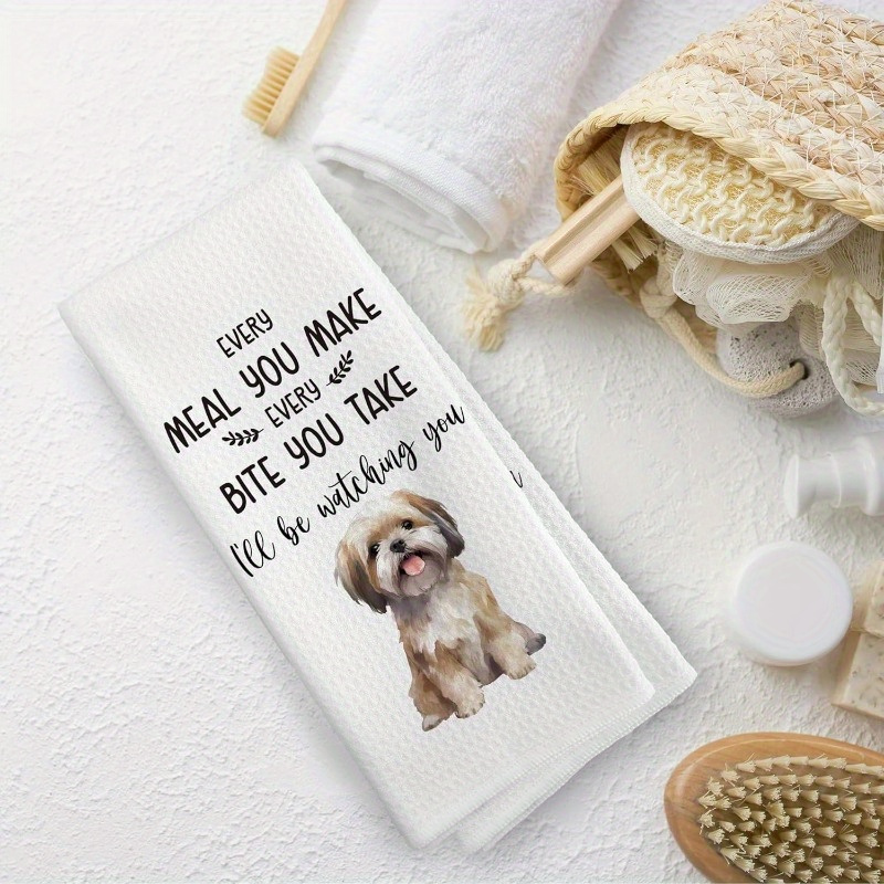 

1pc Set Of 18*26 Inch Kitchen Towels Funny Element For Soft And Skin-friendly Used Repeatedly With Holiday Decor Personality You Make Bite You Take Funny Shih Tzu Paws Pattern White Background