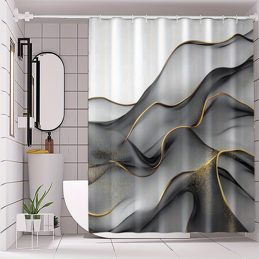 

Waterproof Shower Curtain With Hooks - Machine Washable Polyester Bathroom Decor, Shower Curtain Sets For Bathrooms