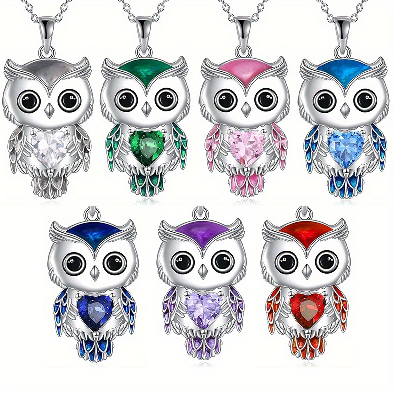 

7 Styles Fashion Owl Pendant Necklaces For Women, Alloy Jewelry With Heart-shaped Crystals, Ideal Girls' Christmas Gift