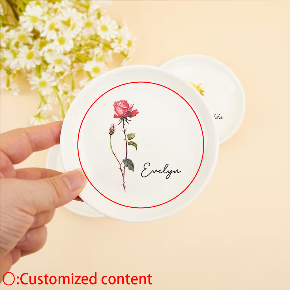 

Custom Flower Ceramic Jewelry Tray - Personalized Dish For Women, Ideal Bridesmaid Or Bestie Gift, Minimalist Accessory Holder For Rings, Earrings, Watches