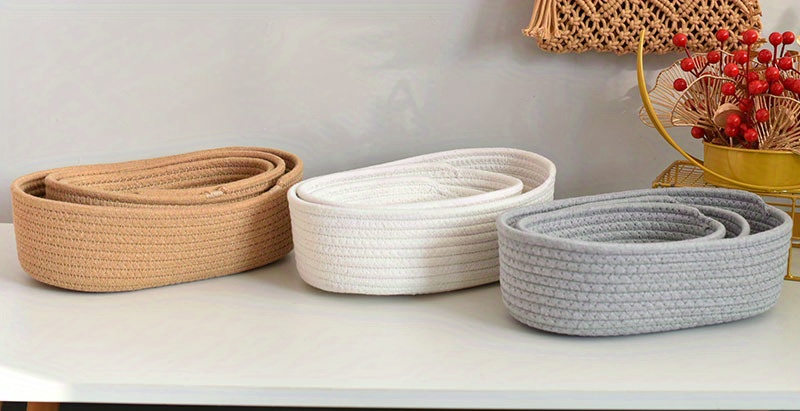 hand woven boat shaped storage basket for desk organization   cosmetics snacks   desktop   storage box details 0