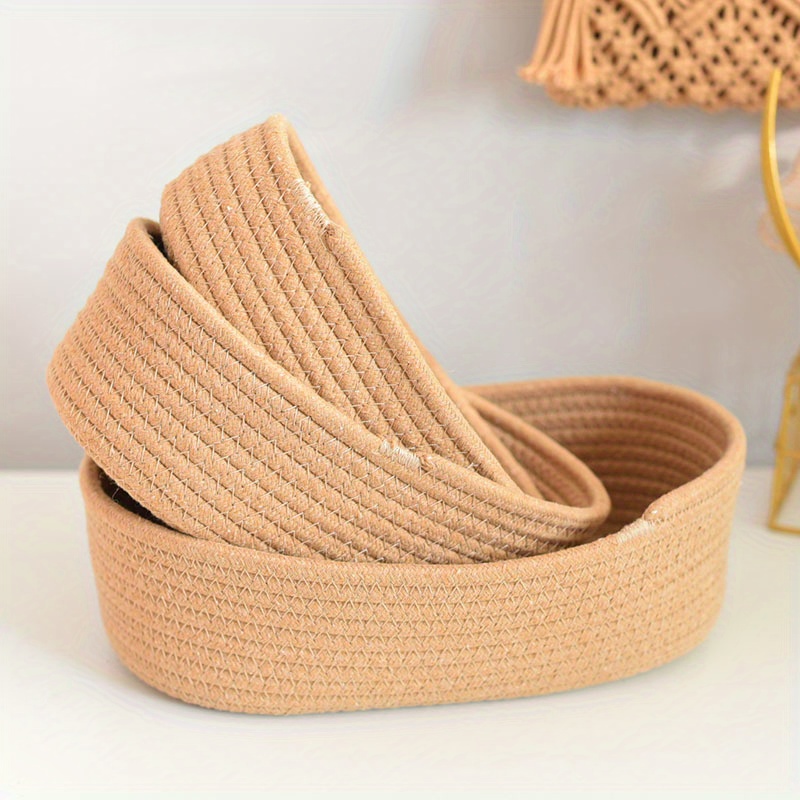 hand woven boat shaped storage basket for desk organization   cosmetics snacks   desktop   storage box details 3