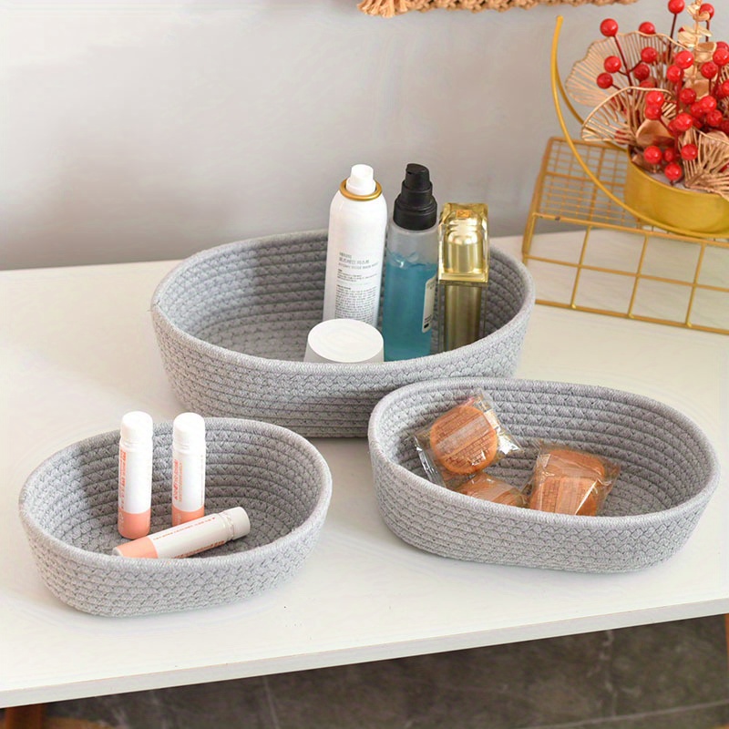 hand woven boat shaped storage basket for desk organization   cosmetics snacks   desktop   storage box details 11